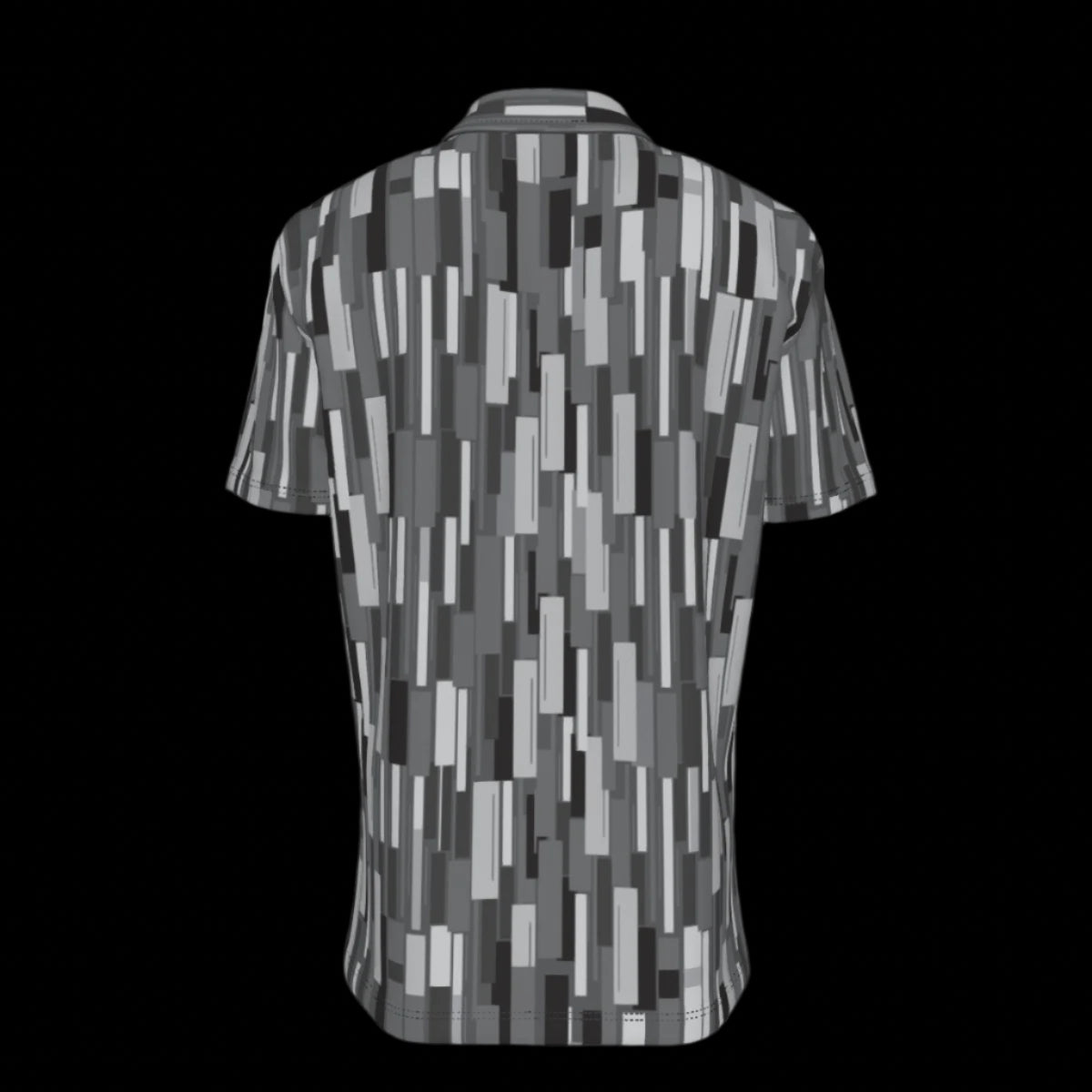 Back of short-sleeve shirt with geometric pattern on a black background