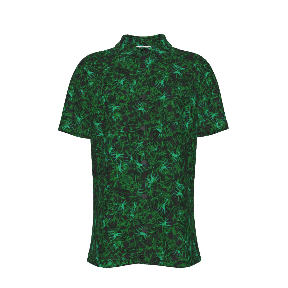 Men's Button Down Short Sleeve Shirt / Random Antler Green Design