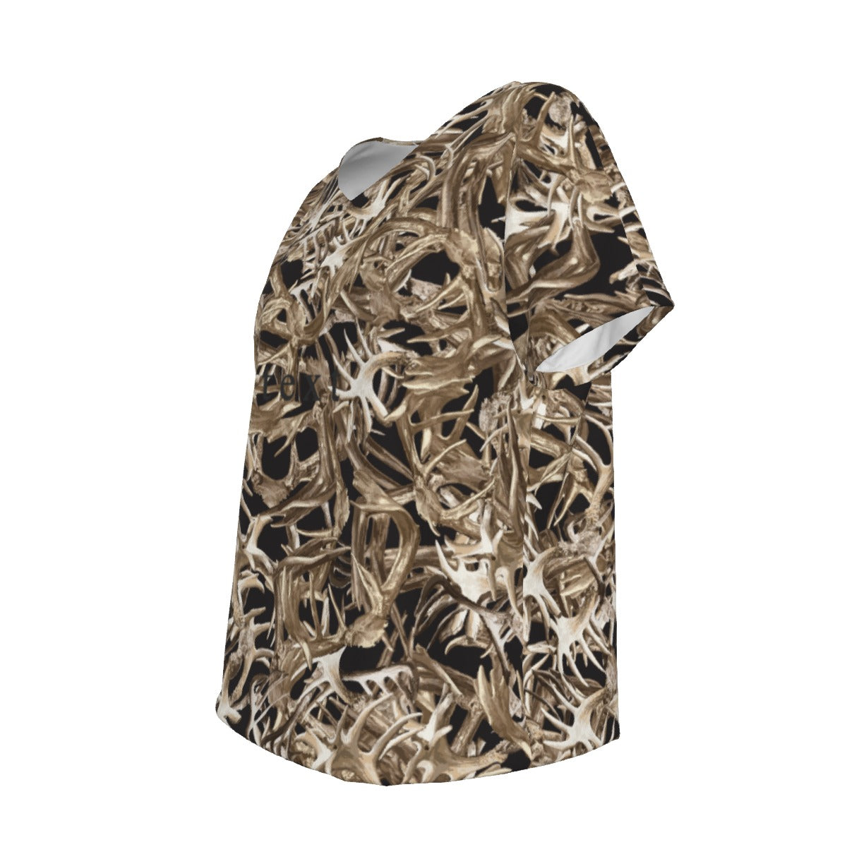 Women's V-Neck Short Sleeve T-shirt / Random Antler on Black Design