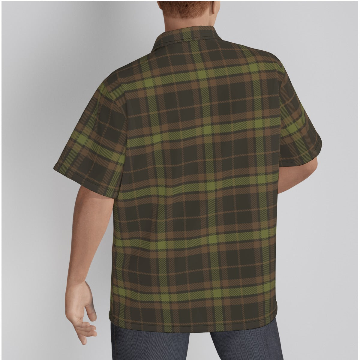 Men's Button Down Hawaiian Style Loose Fit Shirt Plaid Print