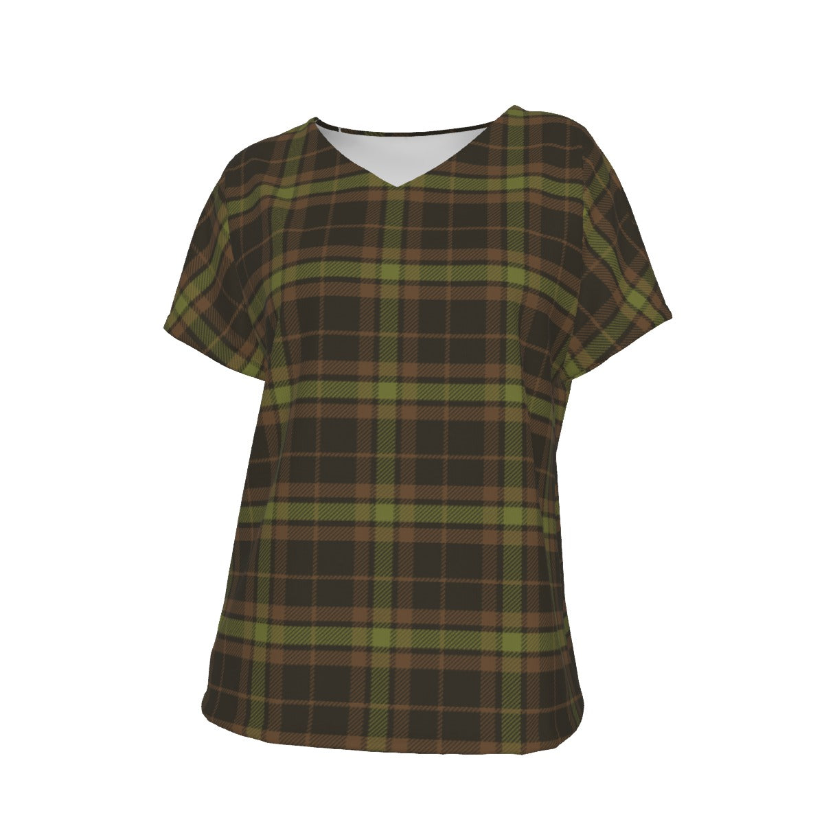 Women's V-Neck Short Sleeve T-shirt / Camo Plaid Design