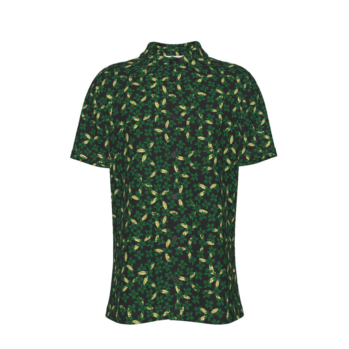 Men's Button Down Short Sleeve Shirt / Dark Flower Design