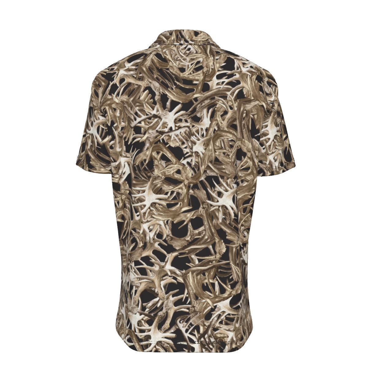 Men's Button Down Short Sleeve Shirt / Antler Random on Black Design