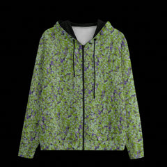 Front of black zipper camouflage pattern hoodie on a black background