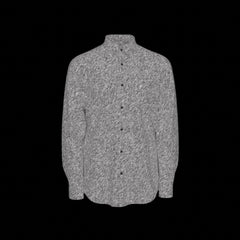 Front of gray button-up long sleeve shirt on a black background