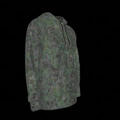 Right side of camouflage hoodie on a black background
