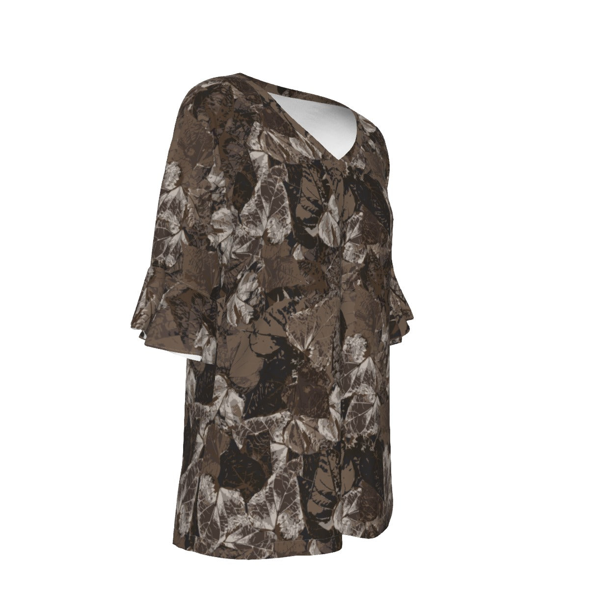 Women’s V-neck T-Shirt with Bell Sleeve / Relaxed Light Chocolate Design