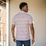 Men's Button Down Short Sleeve Shirt / Patriotic Inline on White Design
