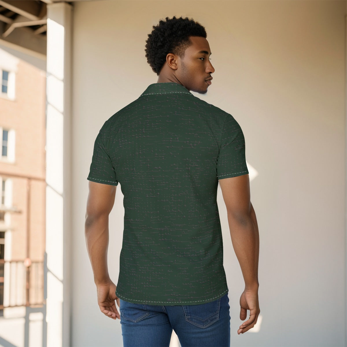 Men's Button Down Short Sleeve Shirt / Dark Distract Green