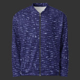 Front of blue jacket on a black background