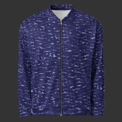 Front of blue jacket on a black background