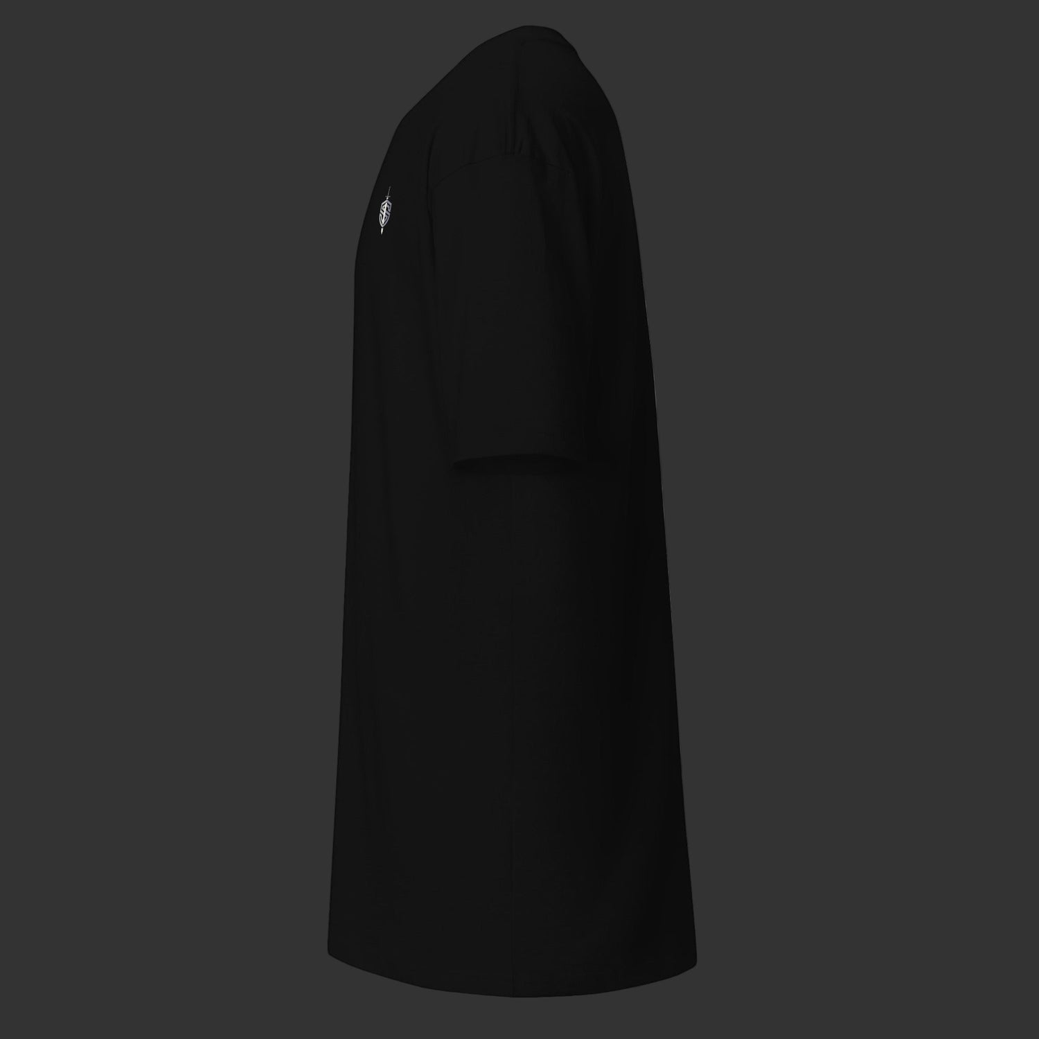 Right side of black T-Shirt on a black background