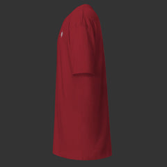 Left side of Red T-Shirt on a black background