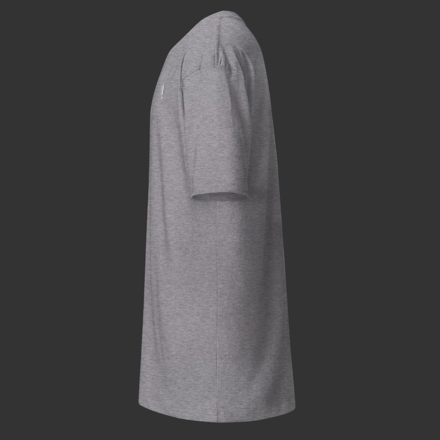 Left side of Grey T-Shirt on a black background