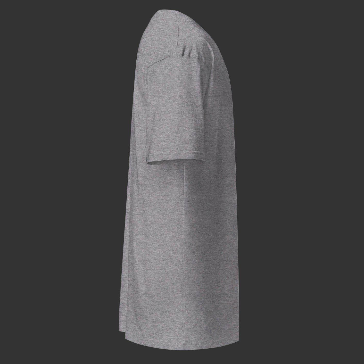 Right side of Grey T-Shirt on a black background