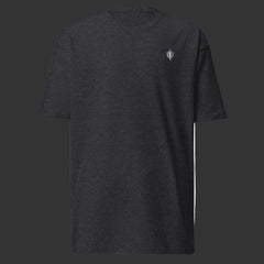 Front of charcoal T-Shirt on a black background