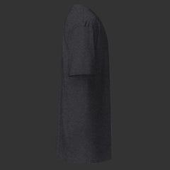 Right side of charcoal T-Shirt on a black background