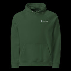 Front of a premium green hoodie on a black background