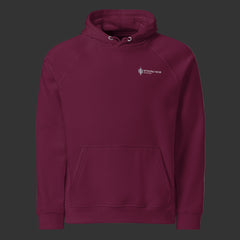 Front of a Burgundy hoodie on a black background