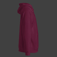 Right side of a premium burgundy hoodie on a black background