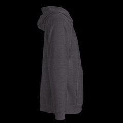 Right side of a premium charcoal hoodie on a black background