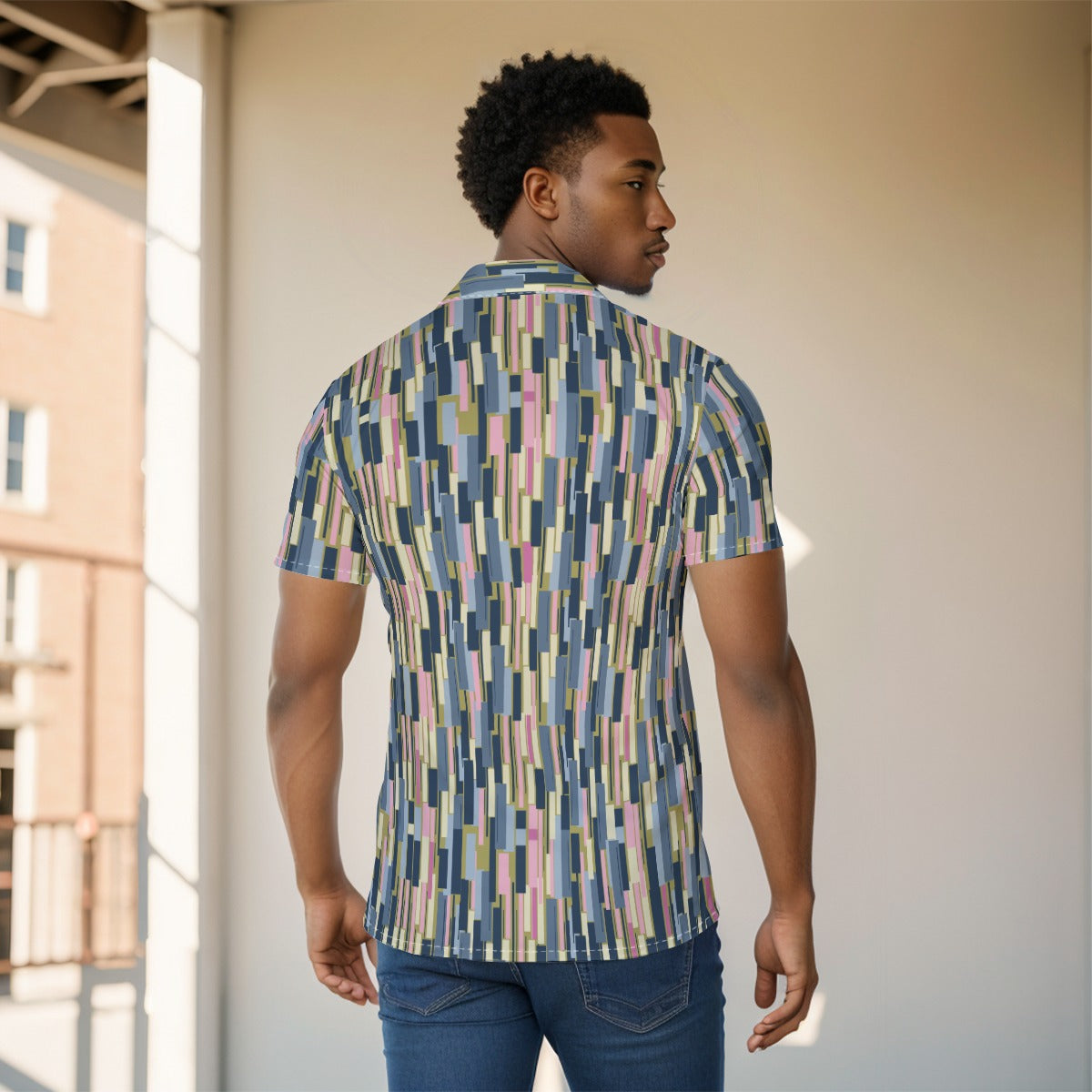 Men's Button Down Short Sleeve Shirt / Modern Pastel Design